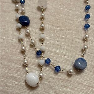 Chic Blue and White Beaded Necklaces- 18”